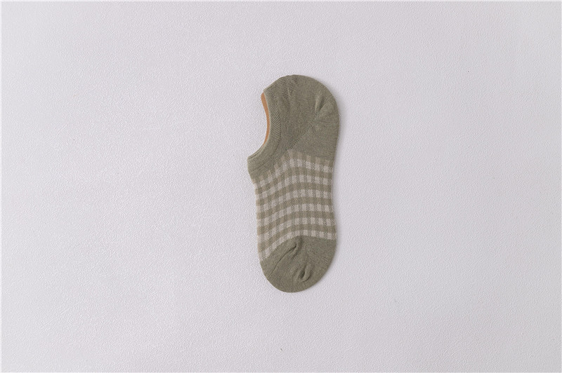 Socks Female Socks Shallow Mouth Spring Small Grid Silicone Anti-slip Invisible Socks Pure Cotton Socks